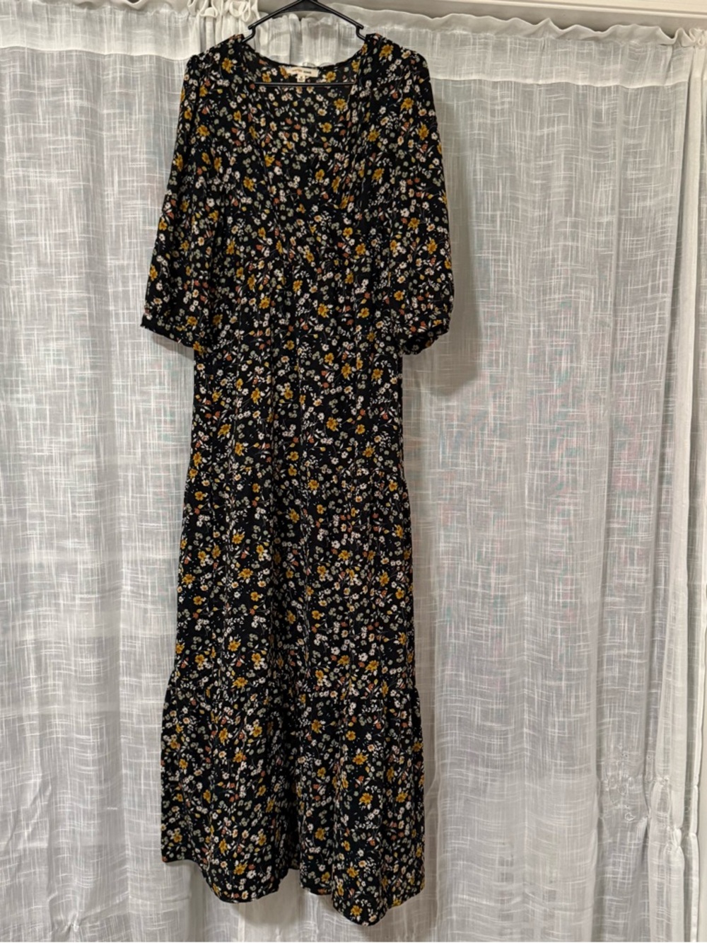 Orange Creek Black Floral Maxi Dress Sz Medium.  Boho, Garden Party, Cottagecore